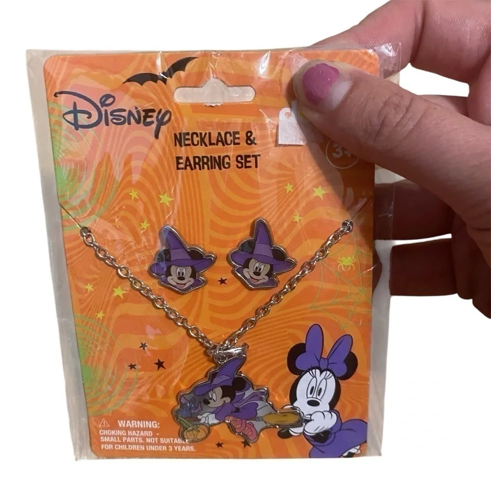 Disney Minnie Mouse Witch Earring & Necklace Set NEW Halloween